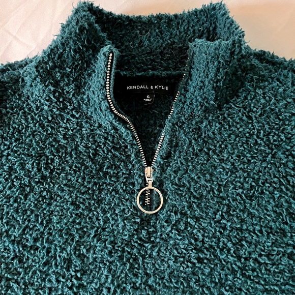 Kendall & Kylie Green Fuzzy Quarter-zip Pullover Sweater Size Small - Picture 8 of 11